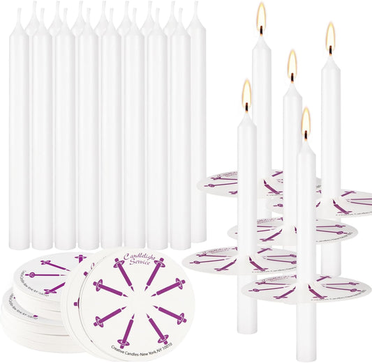 YOROXRG 100 pcs Church Candles with Drip Protectors for Devotional Candlelight Vigil Service, Unscented White 5" H X 1/2" D, No Smoke, Shabbat, Praye