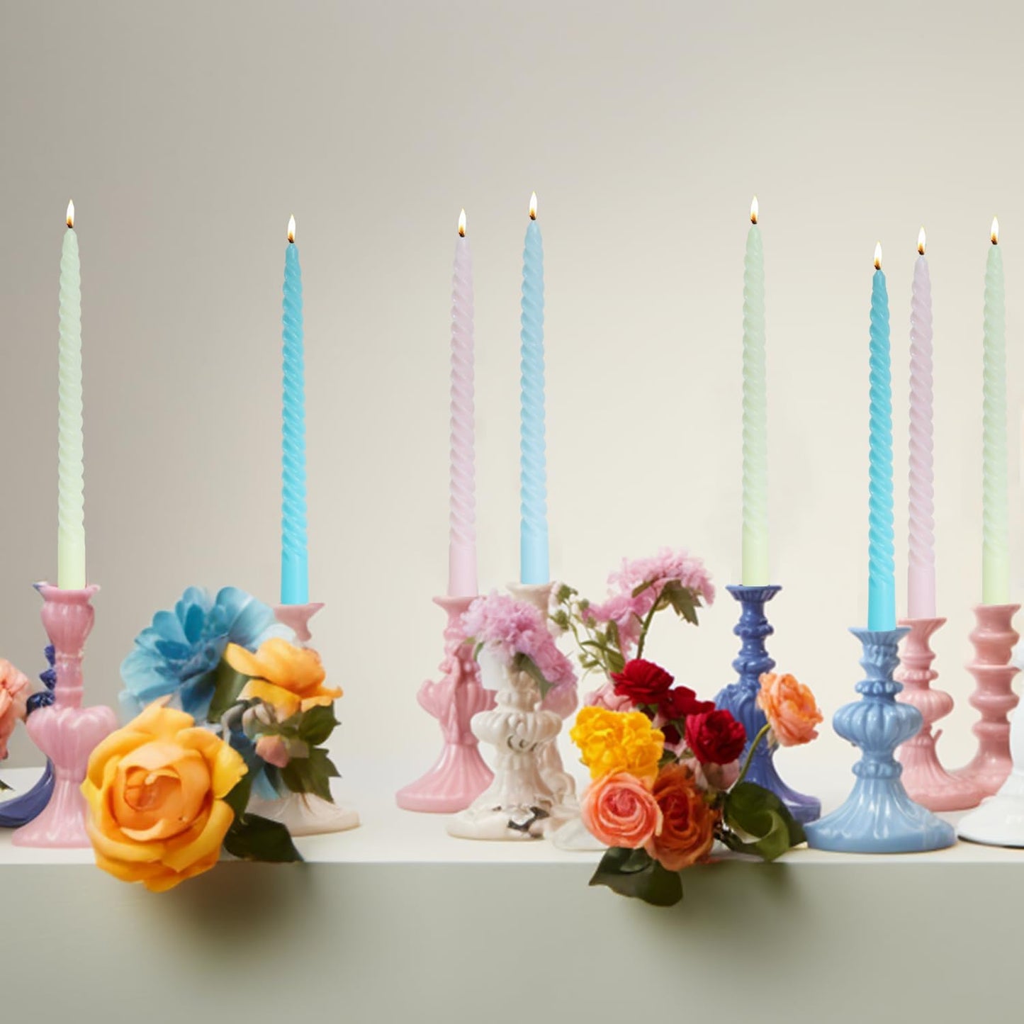 MAITREYA Olive Spiral Taper Candles - Conical Stick Handmade Twisted Candles, Set of 4 for Decoration, Weddings, Party, Church - Unscented, Dripless, 7.5 inch