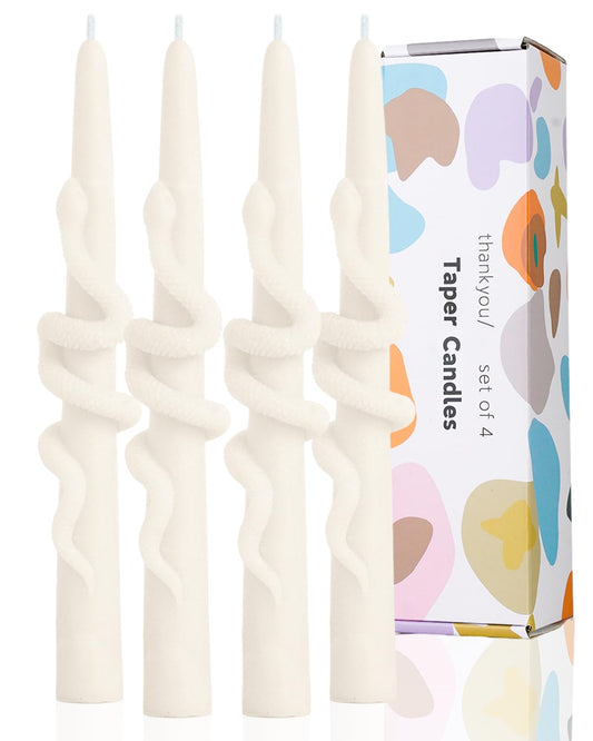 LPUSA Ivory Taper Candle Candlestick Snake Soy Candles Unscented Wedding Party Wax Unscented Dinner Candle Dripless,8 inch,Set of 4,Snake