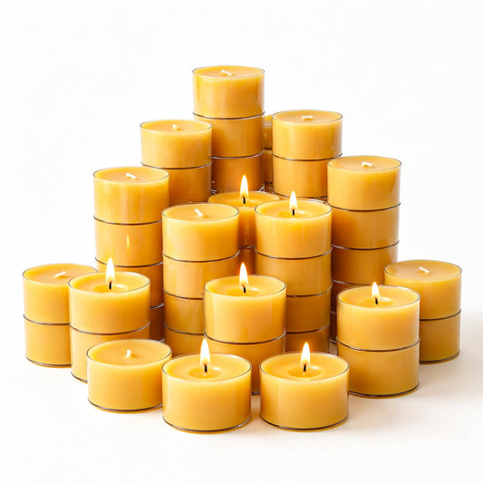 Crenovo 48 Pack Beeswax Tea Lights, 4-Hour Long Burning Tealight Candles, Ideal for Dinners Meditation Home Decor Tea Candles