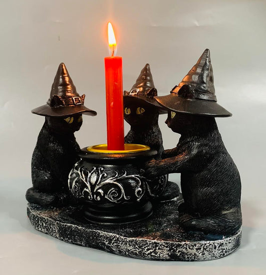 zhuja Realistic Black Cat Figurine- Gothic Candle Holders -Resin Miniature Kitty Statue – Cat Decor for Desk Shelf or Pet Memorial Gift for Cat Lovers