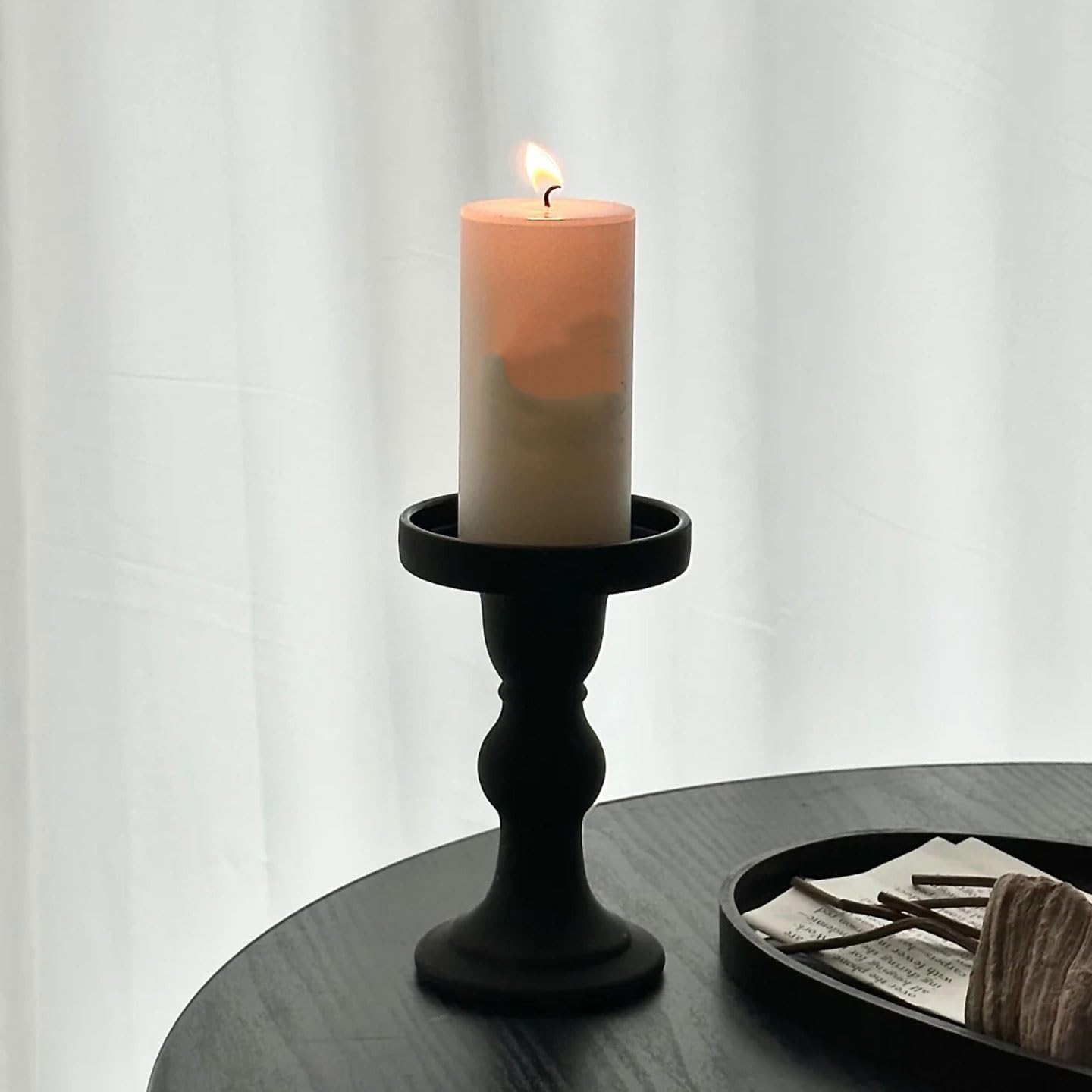 Candlestick Holders Black Candlestick Dining Table Atmosphere Decoration Ornament Candle Holder Candle Holders(Small)