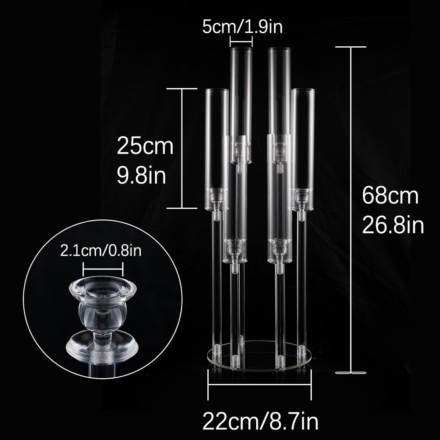 2pcs 6 Arm Acrylic Candle Holder with Round Base for LED Candles - Different Heights for Elegant Decor