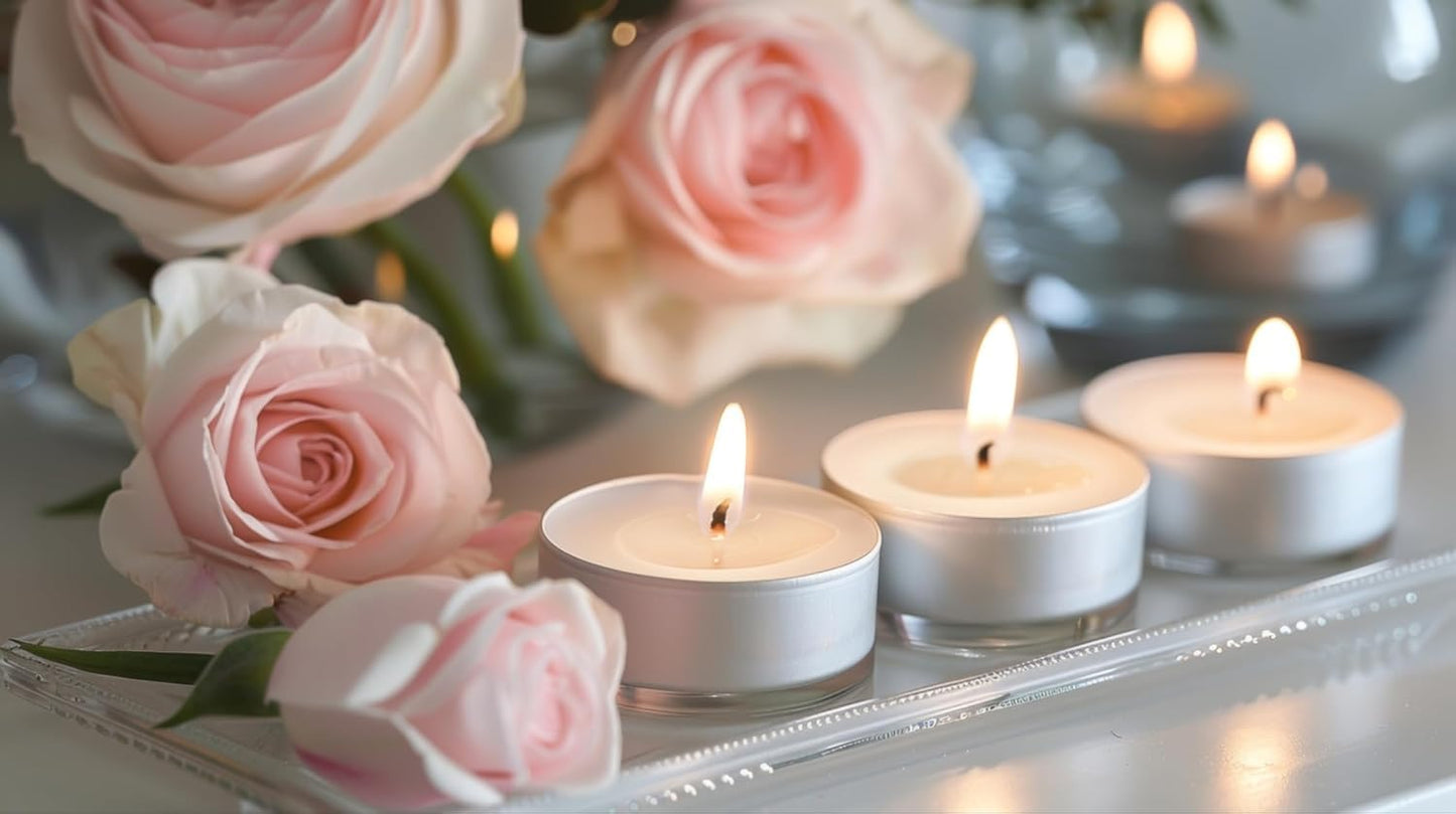 Unscented White Bulk Tealight Candles in Aluminum Cups Smokeless Wedding Tea Lights for Romantic Dinner, Wedding, Spa, Hotels Home & Holiday Decorations, Party & Ambience Candles - Set of 10