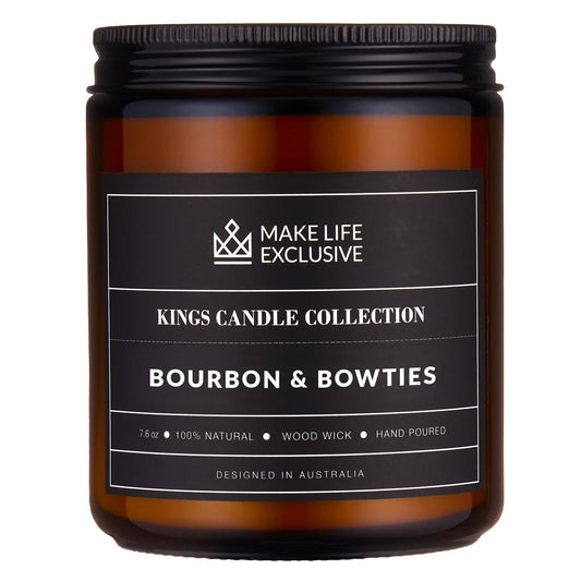 Scented Candles for Men | Bourbon Scented & Bowties | Wooden Wick, Long Lasting, Masculine Scents | Natural Soy Jar Candle for Home, Bacehlor Pad Decor | The Perfect Mens Gift