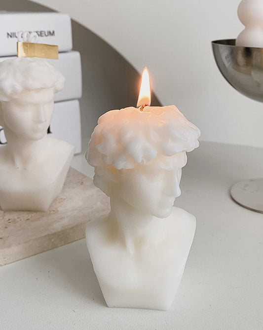 David Bust Statue Scented Candle,110G Aroma Soy Wax Greek Aesthetic Decorative Candle for Table Photo Prop Birthday Gift,Prefect for Meditation Stress Relief Mood Boosting Bath Yoga (White)