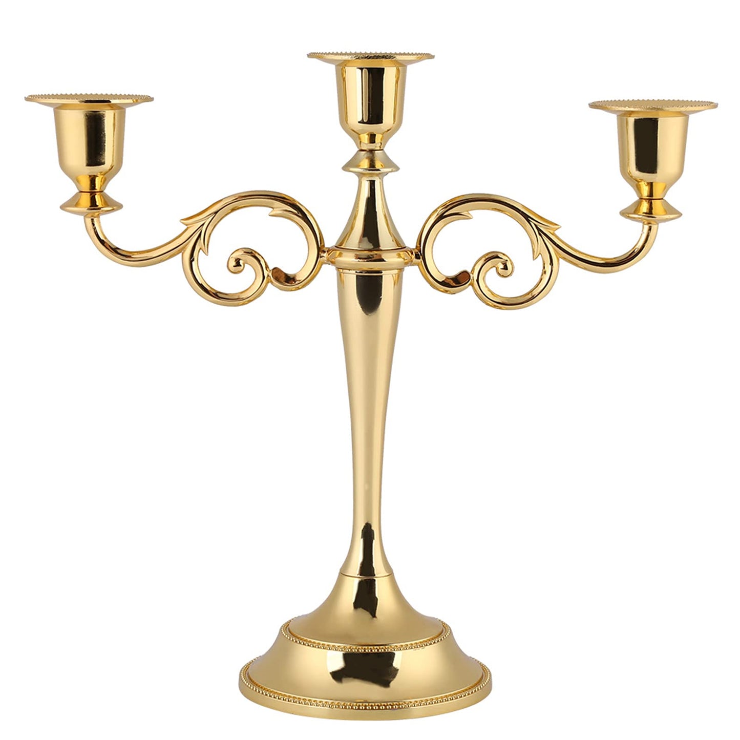 Dioche 3 Arm CandMetal Candelabra for Weddings & Home Decor | Sturdy Design, Silver Finish | Perfect Loved Ones (Gold)