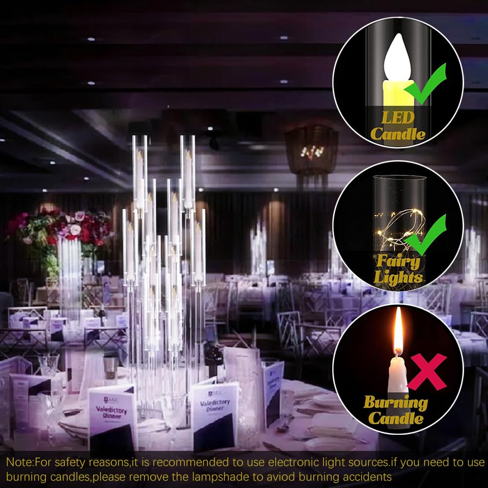 8PCS 10 Arm Acrylic Candelabra Candle Holder for Wedding Table Decor,Clear Candlestick Holders Floor Candle Holder for Party Event Decorations Centro de mesa para boda(Fit 0.8Led Candles)