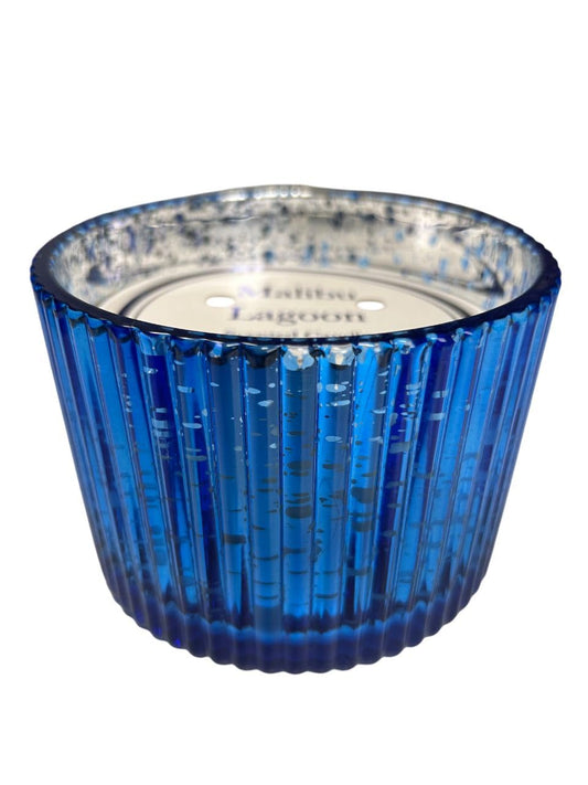 Ocean Breeze Scented Candle, 12 oz Triple Wick Candle in Blue Mercury Glass Jar, Lemon Blossom & Sea Salt Fragrance, Coastal Beach Home Decor, Reusable Decorative Jar (Blue, Malibu Lagoon)