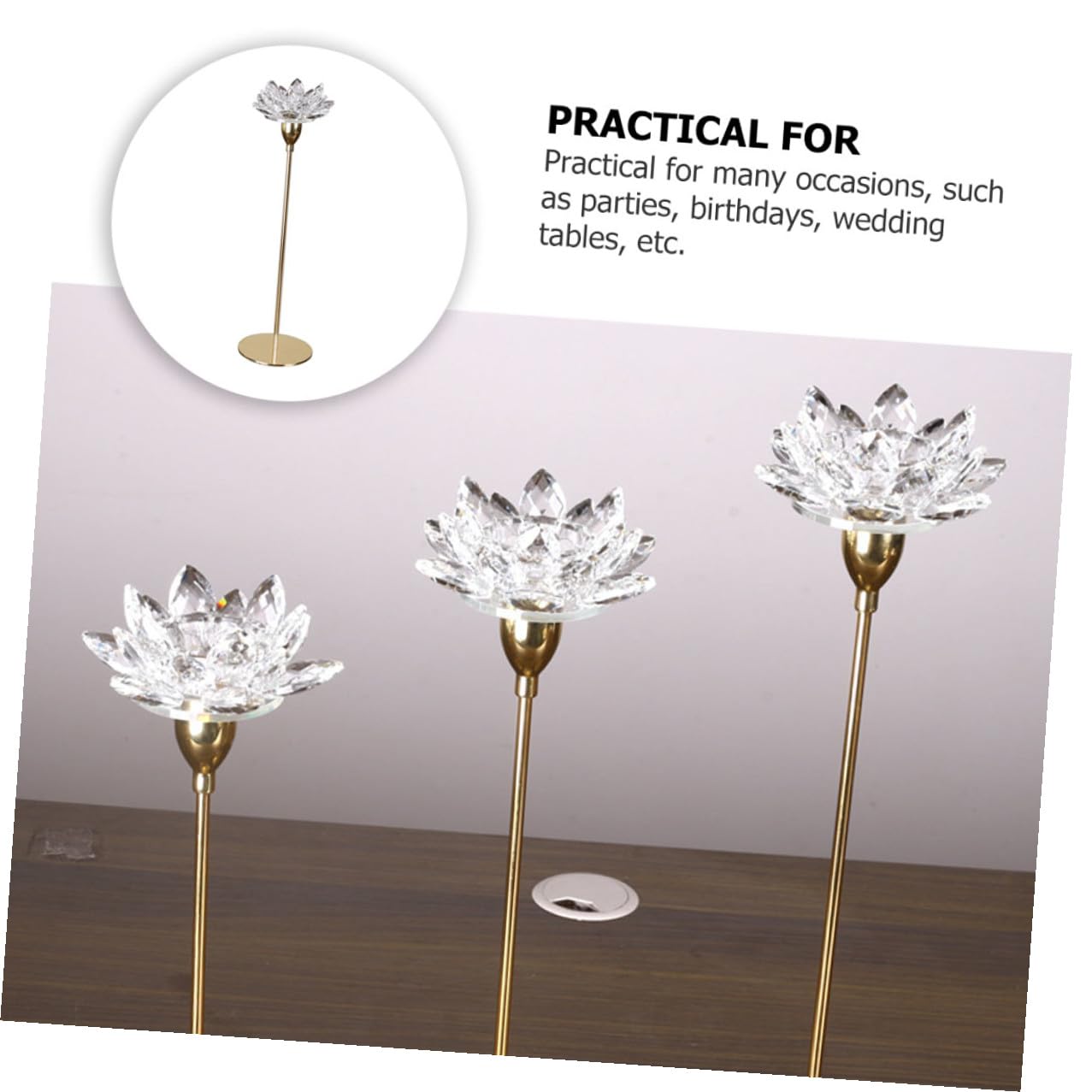 HOMSFOU Crystal Lotus Metal Candlestick Holder Small Gold Tapered Candle Stand for Dining Room Wedding Candlelight Dinner Decor