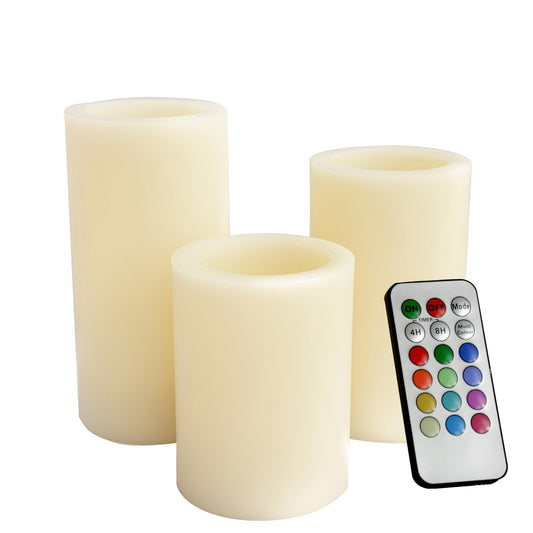 CANDLE CHOICE Battery Operated Color Changing Flameless Candles with Remote Timer Real Wax Realistic Flickering Electric Multicolor LED Pillars Lights for Home Wedding Christmas Decorations 3 Pack