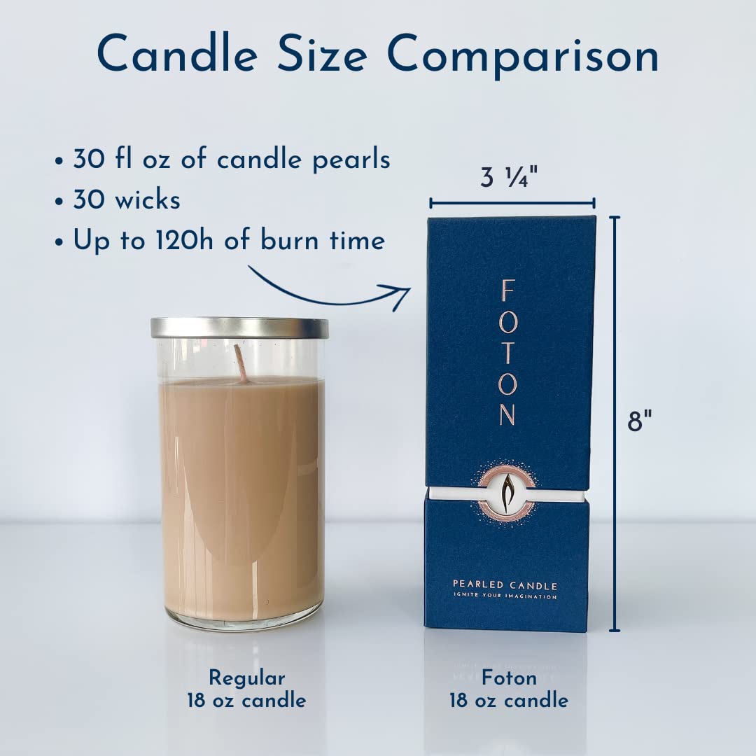 Foton Pearled Candle Colored 18 Oz - Marble Unscented Non Toxic Luxury Long Lasting Powder Candles up to 120 Hours - Refillable Candle Sand with 30 Wicks for Candle Making