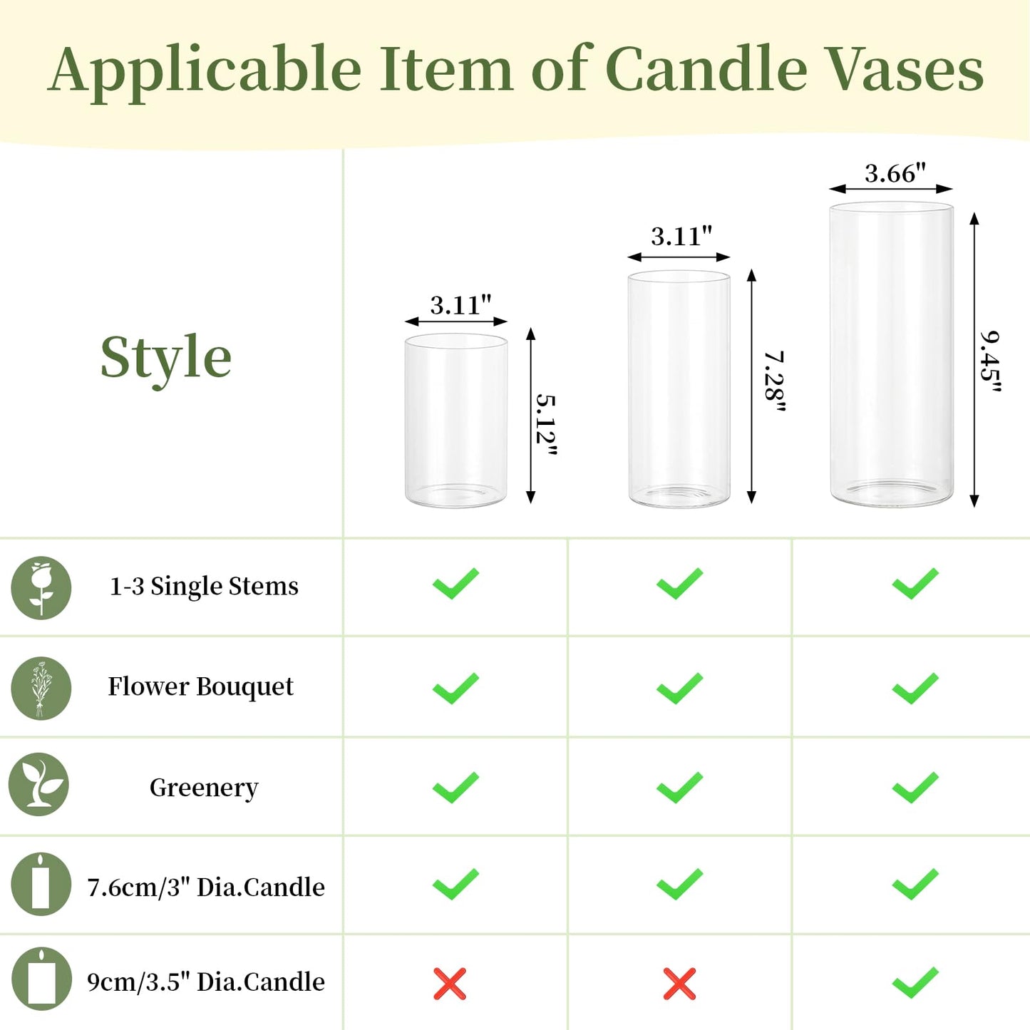 Glasseam Hurricane Glass Candle Holders: 6 Pcs Clear Cylinder Vases for Centerpieces Large Pillar Candle Holder for Floating Candles Set Modern Home Decor Wedding Table 5.3'' 7.3'' 9.5'' Height