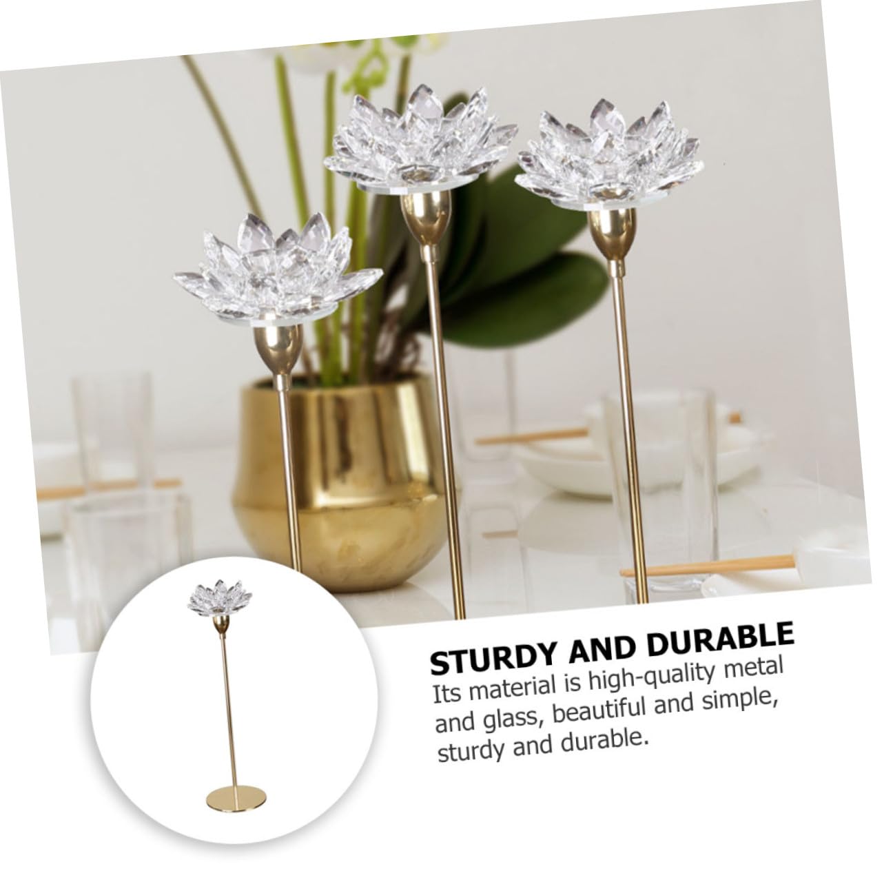 ZUNOXAZ Modern Minimalist Metal Candlestick Holder Small Crystal Lotus Candleholder Decorative Wedding Candle Stand for Home Décor