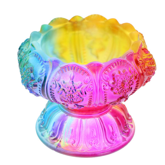 Yardwe Colorful Butter Lamp Holder Votive Tealight Holder Taper Candlesticks Buddhist Candle Holder Colored Candle Holders Oil Lamp Holder Temples Glass Crystal Decorations