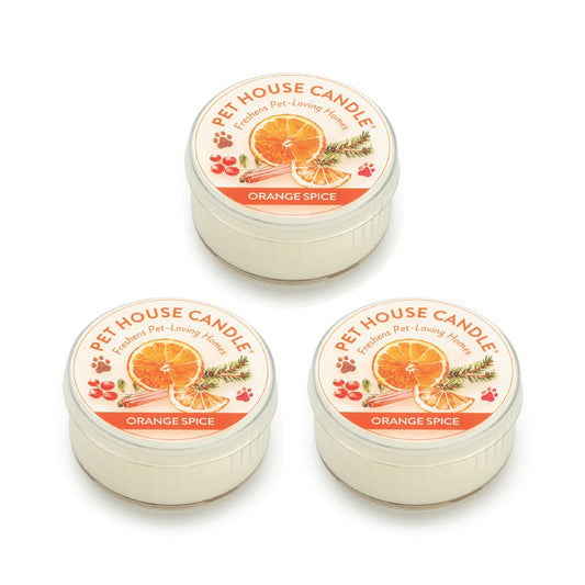 Pet House Mini Candles for Pet Odor Made with Natural Soy Wax, Plant Based, Dog and Cat Friendly Scented Candles, Orange Spice Pack of 3