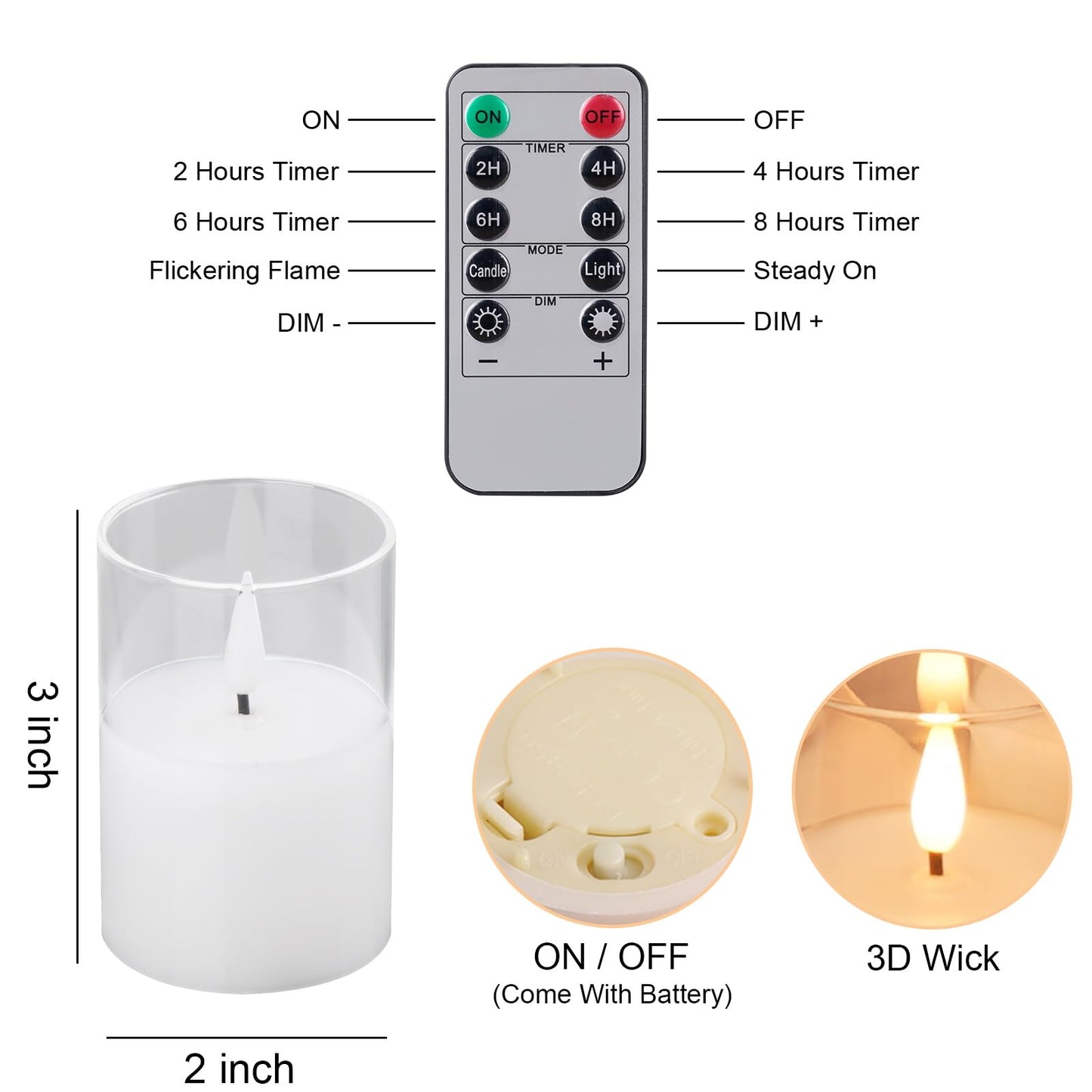 VIODAIM 6Pack Glass Flickering Flameless Candles with Remote, 2"X3" Real Wax Votive Candles Battery Operated, Small Electric LED Candles for Wedding Home Decor, w/4 Timers+2 Lighting Modes [Clear]