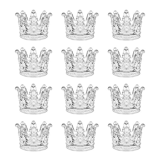 BTGLLAS Set of 12 Crown Glass Tealight Candle Holder,Votive Candle Holders for Wedding, Party, Home Decoration, Jewelry Storage Tray,2 Colors Choose (Clear-12pcs)