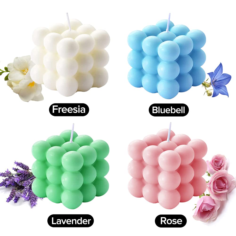 aokala Scented Bubble Cube Candles Gifts Set for Women, Home Decor Scented, 4 Pack 5.4 oz Soy Wax Aromatherapy Candles, Room Aesthetic Bedroom Decoration Gifts, White, Blue, Pink, Green