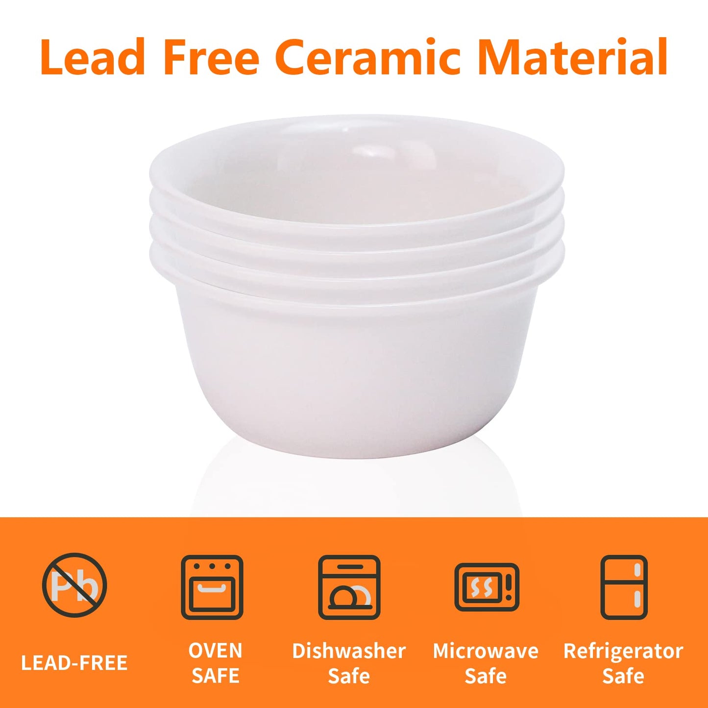 Luvan 4Pcs Fondue Pot Set for Chocolate Butter Cheese, 5oz Butter Warmer for Seafood with 20 Tealight, Ceramic Bowl Oven Microware Dishwasher Safe,Perfect for family dip Fruit,Dessert,Snack