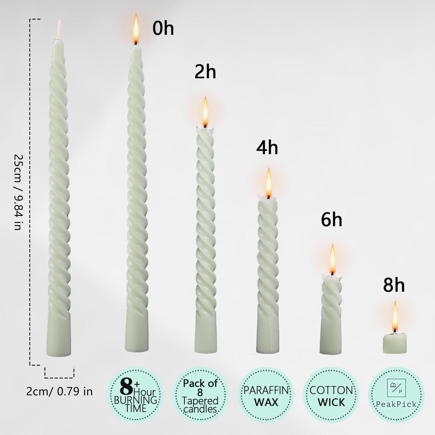 4 Pack Spiral Gradient Taper Candles – Long Pole Unscented Candles, Smokeless & Dripless, Gift Boxed for Wedding, Christmas, Table or Mantle Decor (Brown)