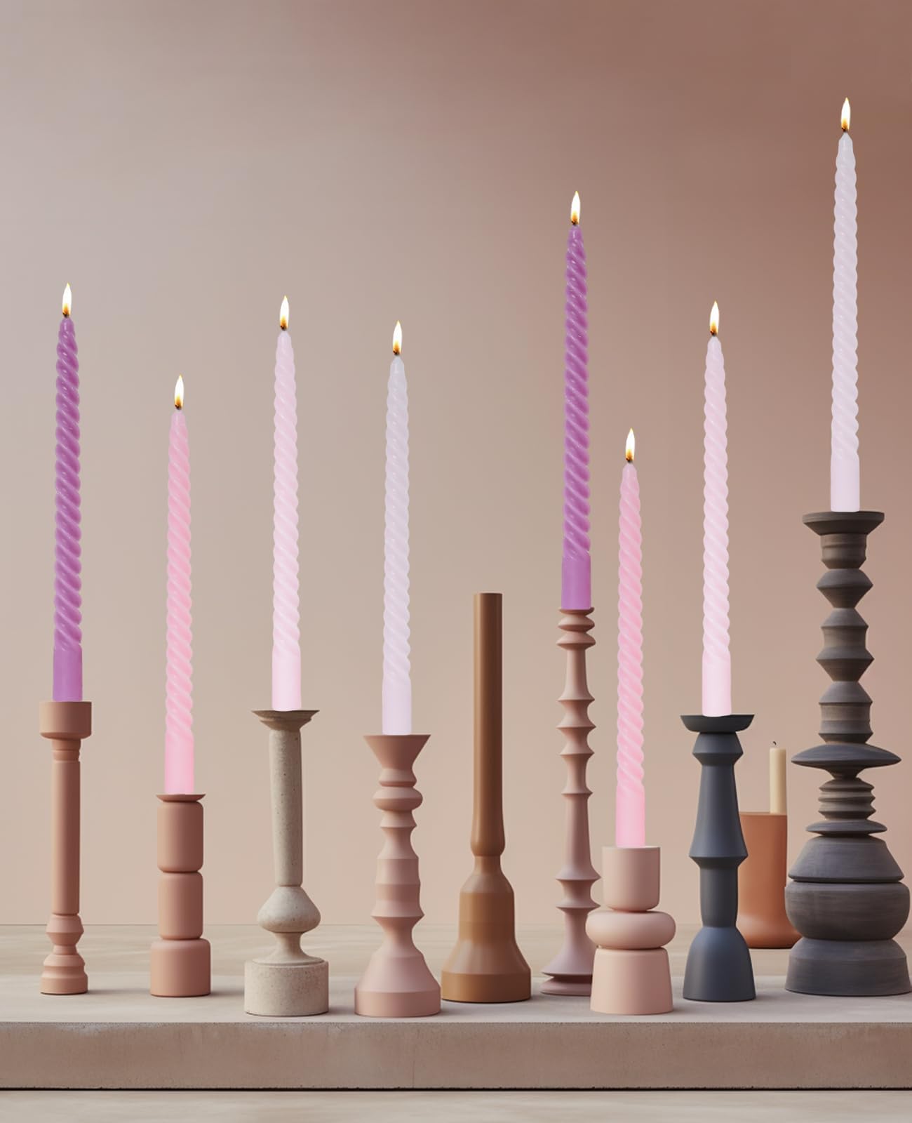 LPUSA Candle Stick Spiral Tall Taper Candles,Unscented Candle for Holiday,Wedding and Home Decoration,10inch,12 Pack(Gradient Orange)