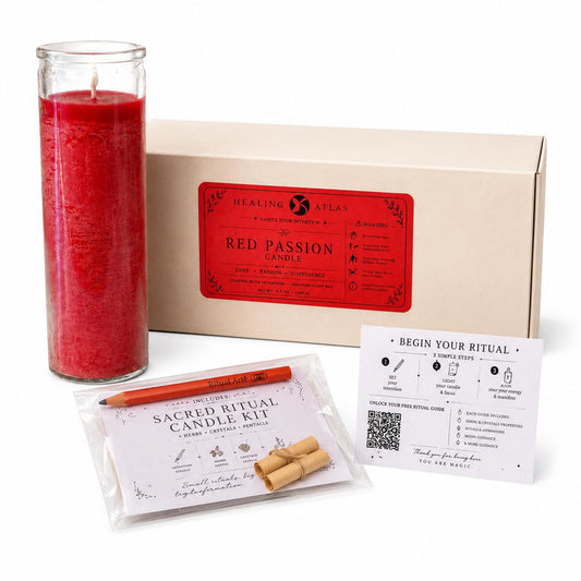 Red Passion Manifestation Candle Kit – 8" Ritual Prayer Candle with Intention Scrolls, Pencil & QR Guide for Passion, Confidence, Motivation & Strength