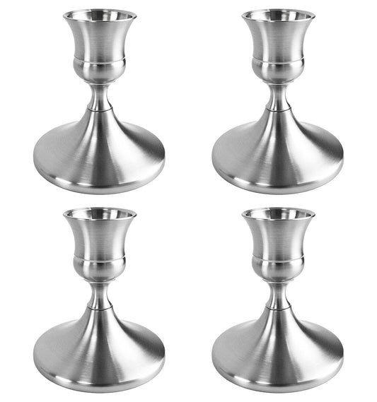 Filltown 4PCS Silver Candlestick Holders Set, Small Decorative Candle Holders for Taper Candles, Vintage Metal Candlestick Holders for Dinning Table Mantel Home Wedding Party Decor