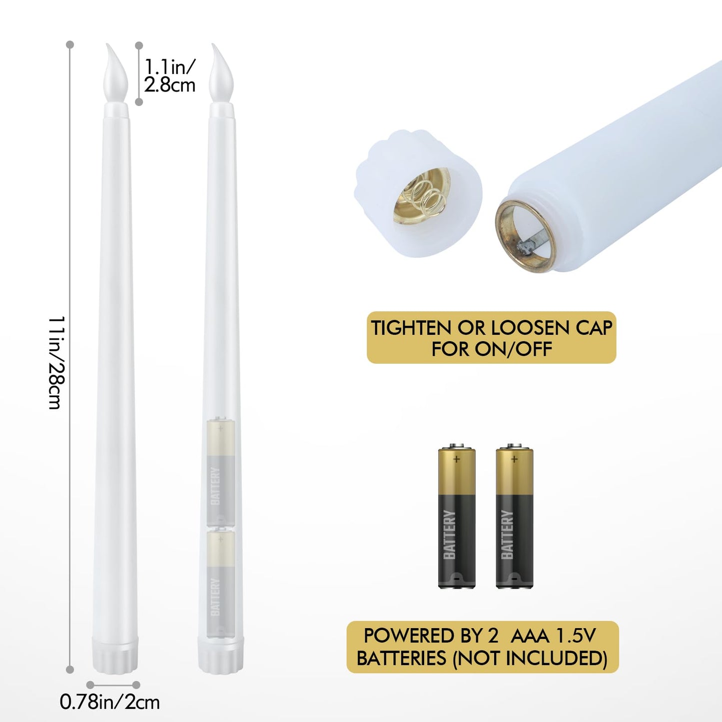 Bazayona 72pcs Flameless Flickering LED Taper Candles Bulk Battery Operated Candles for Christmas Halloween Birthday Wedding Party, (Ivory, 11 inch, 72pcs)