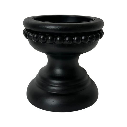 dwellington Farmhouse Rustic Wood Pillar Candle Holder, Decorative Beaded Candlestick Holder Stand for Home Décor, Gifts, Wedding (Black)