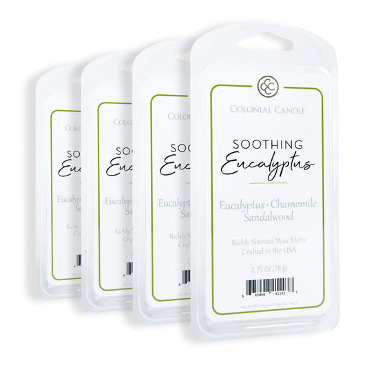 Colonial Candle Soothing Eucalyptus Wax Melts, Wax Melt Warmer Cubes, Long Lasting Scented Wax Warmer Cubes, 4 Pack, 6 Cubes Each - Made in The USA