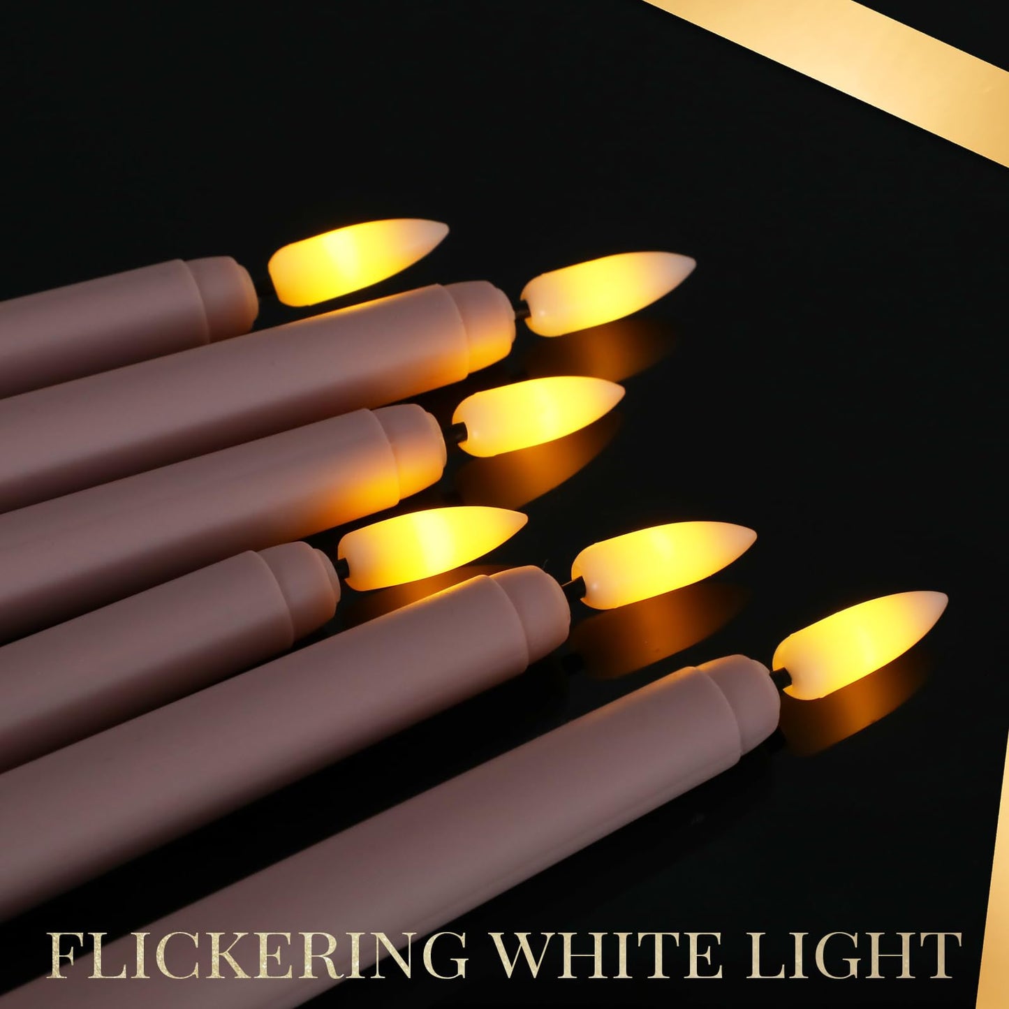 Handepo 48 Pack Flameless Taper Candles Realistic with Yellow Flickering Candlelights Plastic 11 Inch Last Long Battery Operated Window Candlestick for Halloween Christmas(Pink)