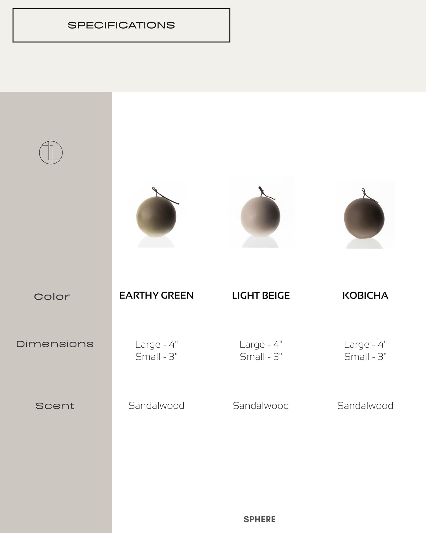 LAWA Imperfect Sphere Candle - Beautiful Handmade Pillar Scented Soy Wax Elegant Aesthetic Candle Housewarming Gift Home Room Shelf Decor Idea (Earthy Green, Large)