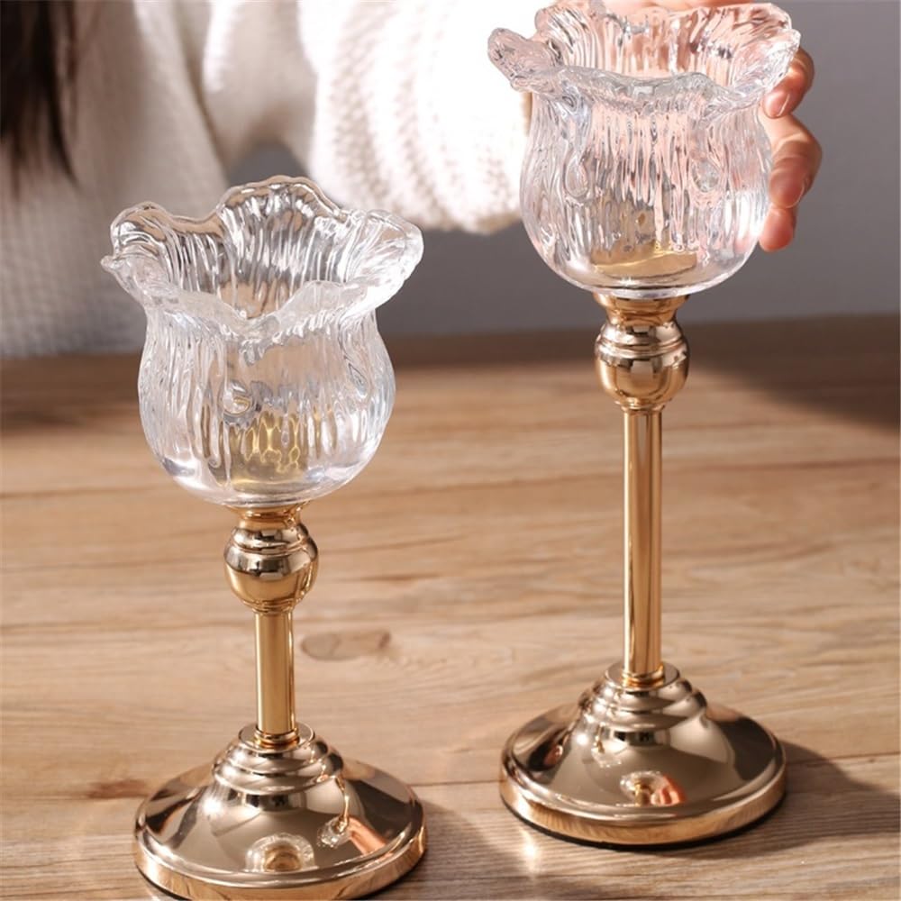 YUHUAWF Candle Holderss European Crystal Glass Tall Candle Holder Candlelight Dinner Table Decoration Home Furnishings Decorative Candlestick(Large)