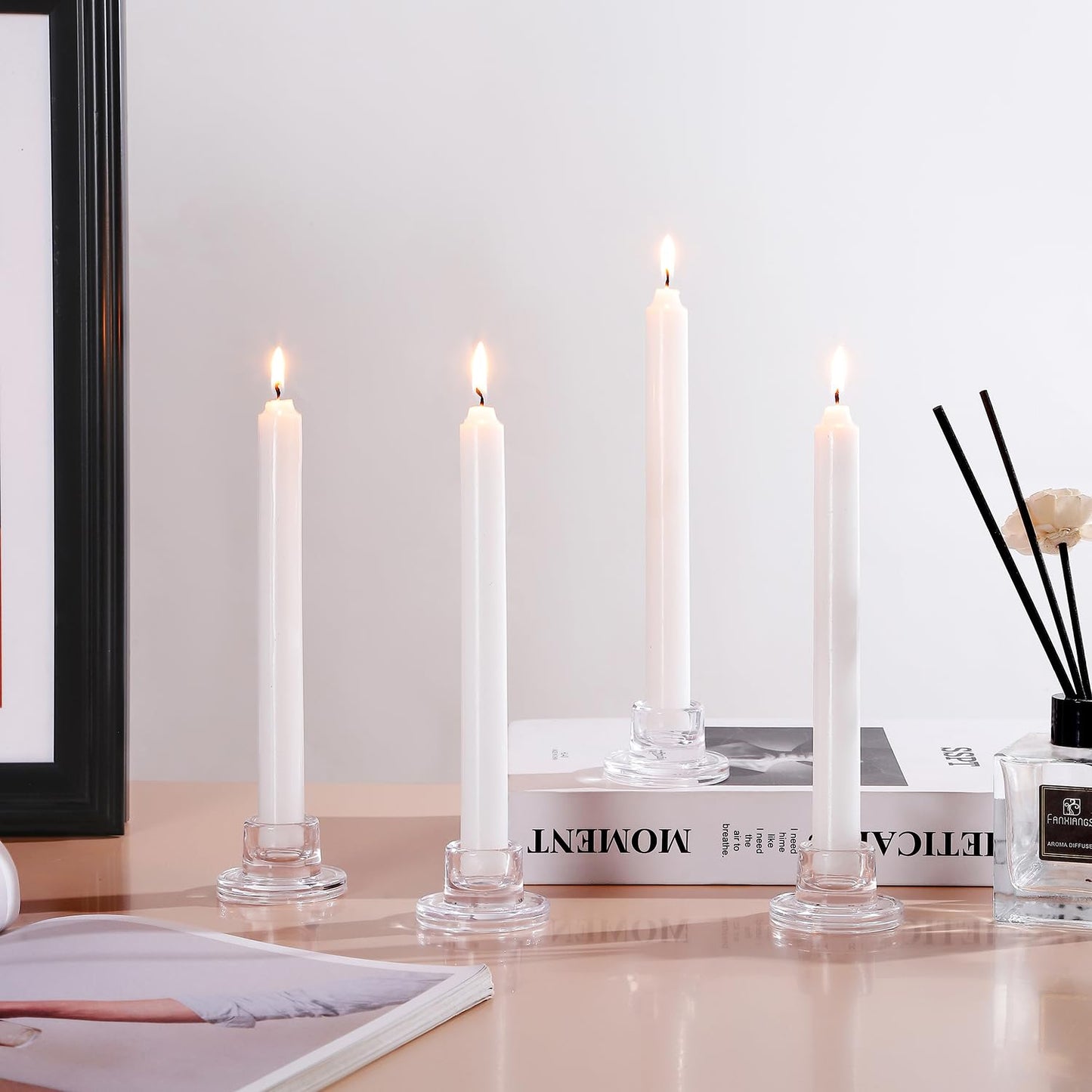 ZQXJWF Clear Glass Taper Candle Holders Set, Round Base Design, Elegant Dining Table Decor, for Table Centerpiece Wedding Party Advent Christmas Home Decorations (6, Clear)