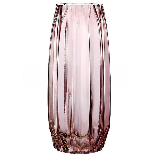 Lucky Bird Purple Pink Ribbed Glass Vase for Flowers and Candles - Modern Centerpiece (H12.0 inch)