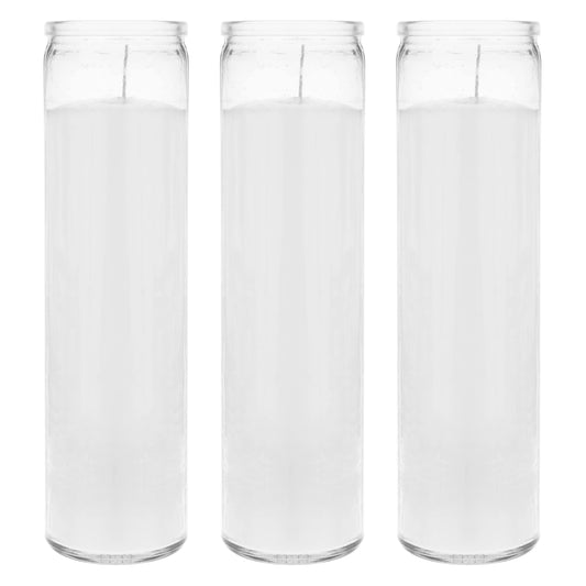 Mega Candles 3 pcs Unscented White 7 Day Glass Container Devotional Prayer Candles, Premium Wax Candle 2 Inch x 8 Inch, Sanctuary, Vigils, Prayers, Blessings, Religious, Memorials, Remembrance