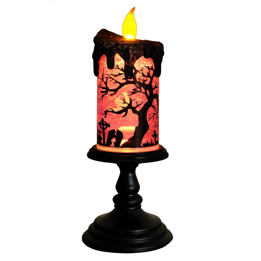 Eldnacele Halloween Snow Globe Candles Lighted Lamp, Battery Operated Spinning Water Glittering Tornado Flameless Candles Table Centerpiece for Halloween Decoration Indoor(Ghost)