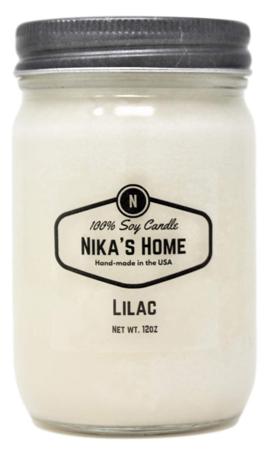 Nika's Home Lilac Soy Candle - 12oz Mason Jar - Non-Toxic - Hand Poured in The USA, Long Burning 50-60 Hours Highly Scented All Natural, Clean Burning