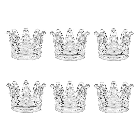 BTGLLAS Set of 6 Crown Glass Tealight Candle Holder,Votive Candle Holders for Wedding, Party, Home Decoration, Jewelry Storage Tray,4 Colors Choose (Clear-6pcs)