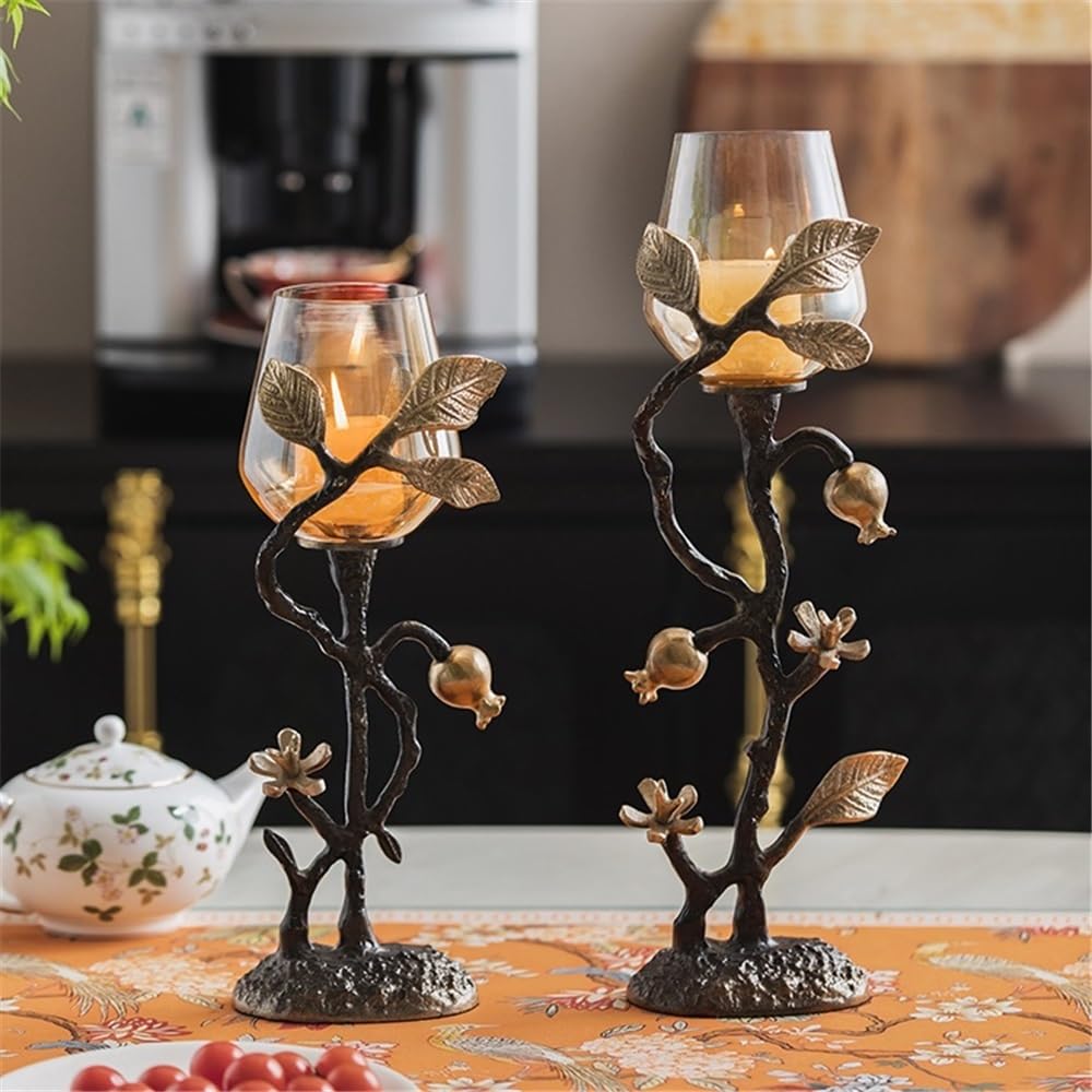 Candlestick Holders Home Creative Candlestick Ornaments Retro Table Decoration Metal Glass Candle Holder Candle Holders(Large)