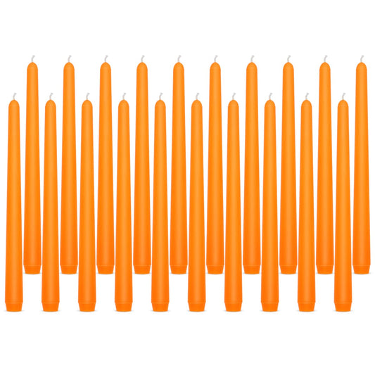 10 inch Orange Taper Candles for Home Decor, Set of 20 Unscented Dripless Candlesticks - 8 Hours Long Burning for Dinner, Wedding, Parties and Special Occasions