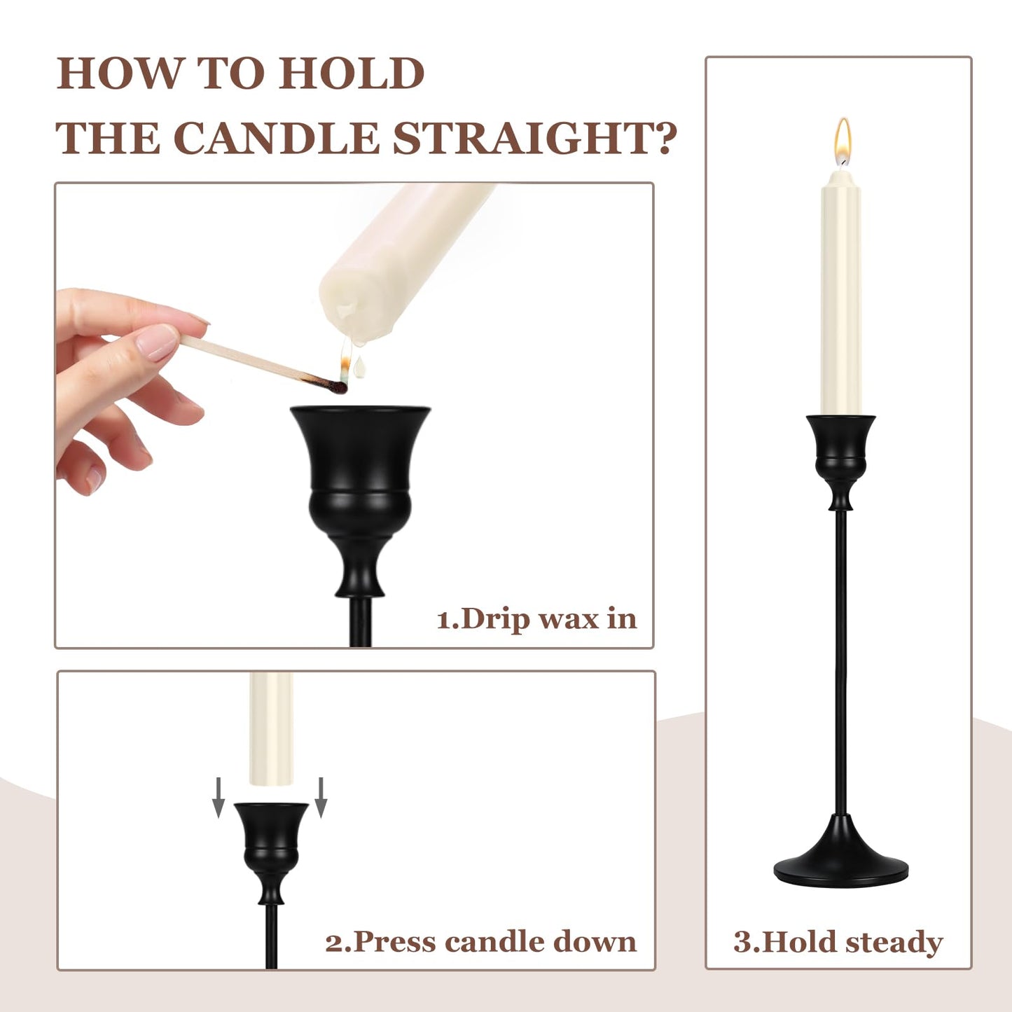 Showin Candlestick Holders Black, 6 Packs Taper Candle Holder for Candlesticks, Candle Sticks Holder Decor for Home Decor