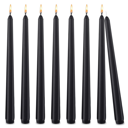 Black Taper Candles 10 inch (H) Dripless, Set of 8 Unscented and Smokeless Taper Candles Long Burning, Paraffin Wax with Cotton Wicks for Burning 8 Hours Time