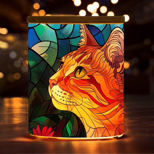 Cat Tealight Candle Holders,Stained Glass Cat Tea Light Candle Holder,Animal Candle Jar Lamp Led Light for Table Centerpieces,Weddings,Baby Showers,Parties,Home Decor
