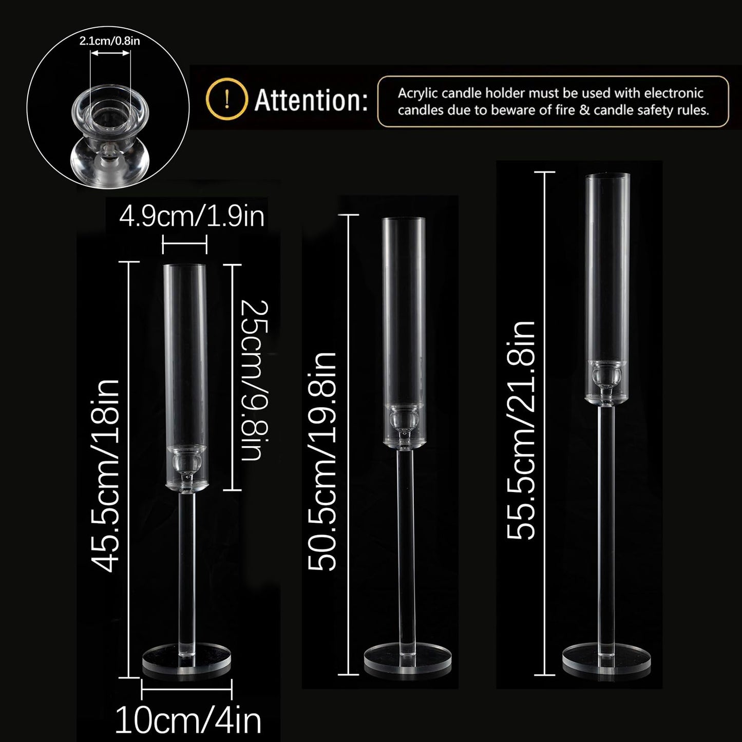 Vincidern 6pcs Clear Taper Candle Holder Set, Centerpieces for Tables, Acrylic Candlestick Holder for Dining Table, Wedding, Party, Holiday, Home Decor