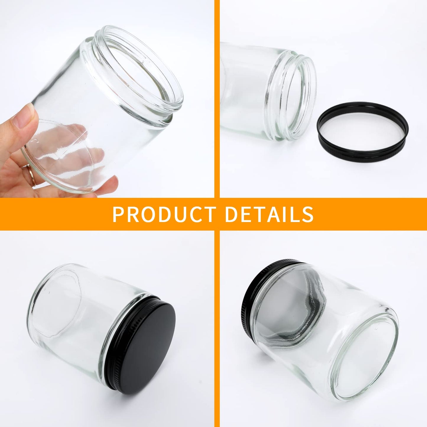 Encheng 8 OZ Glass Jars with Metal Lids,Clear Round Empty Candle Jars with Airtight Lids,Small Mason Canning Jars for Food,Candle,Honey,Candy,30 Pack.