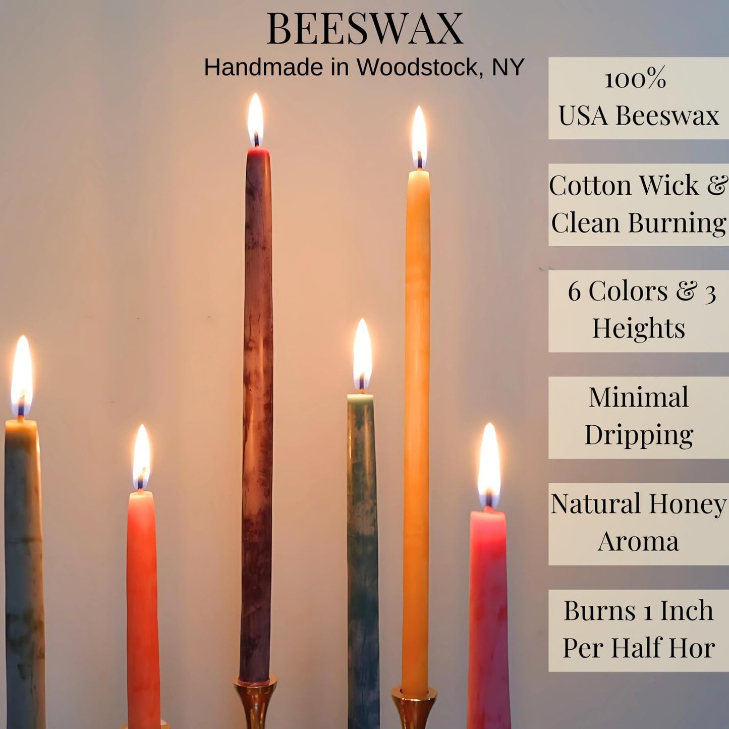 Candlestock Beeswax Taper Candles – 1/2" Diameter, Pure 100% Natural USA Beeswax, Cotton Wick, Dripless, Long-Burning, Handmade in Woodstock- 1 Pair of Half Inch Tapers (Red, 4 Inch)