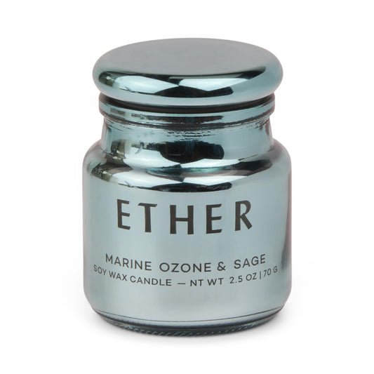 Paddywax Chroma Scented Candle with Lid in Reusable Metallic Etched Glass Jar, Clean- Burn Soy Candle with Approx. 14 Hour Burn Time, Marine – Ether, Ozone & Sage, 2.5 oz