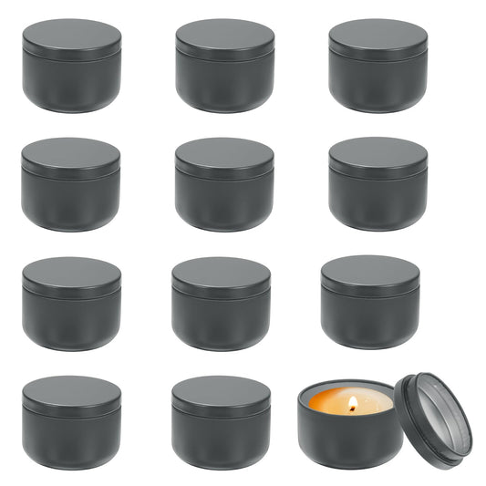 MECCANIXITY 3oz Candle Tins, 12pcs Metal Candle Tins Jars with Lids Round Empty Tin Can Containers Bulk for Storage Tea and Making DIY Arts Crafts Christmas Gifts, Grey
